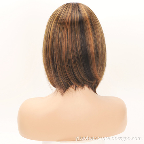 New Arrival wholesale price piano color  bob wigs,  Synthetic Hair Bob Wigs With Highlights Pre-Plucked Big Factory Stock